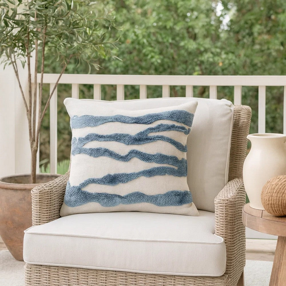 Poll Square Accent Throw Pillow, 22 Inch, Down Fill, Blue, Ivory Linen