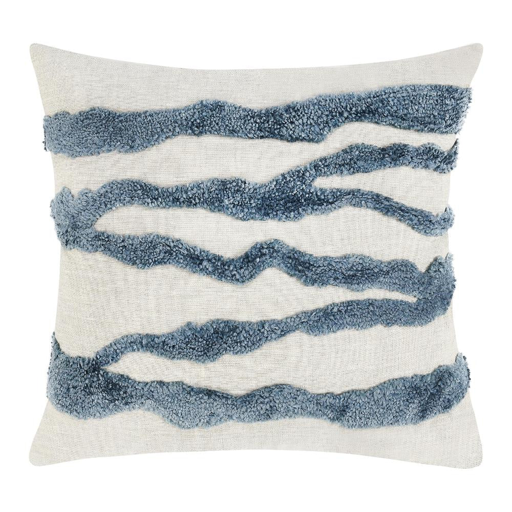 Poll Square Accent Throw Pillow, 22 Inch, Down Fill, Blue, Ivory Linen