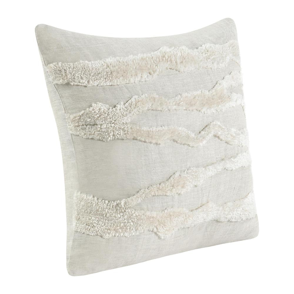 Poll Square Accent Throw Pillow 22 Inch White and Ivory Belgian Linen