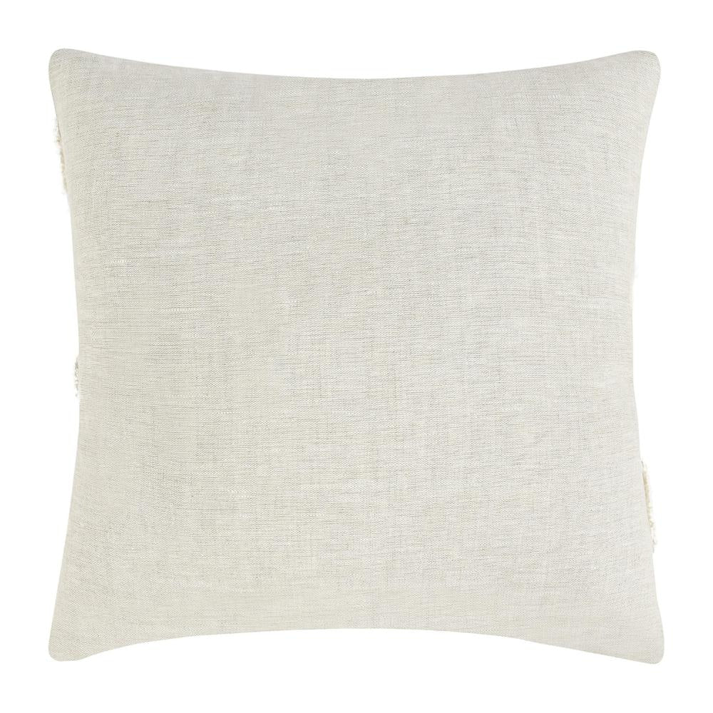 Poll Square Accent Throw Pillow 22 Inch White and Ivory Belgian Linen