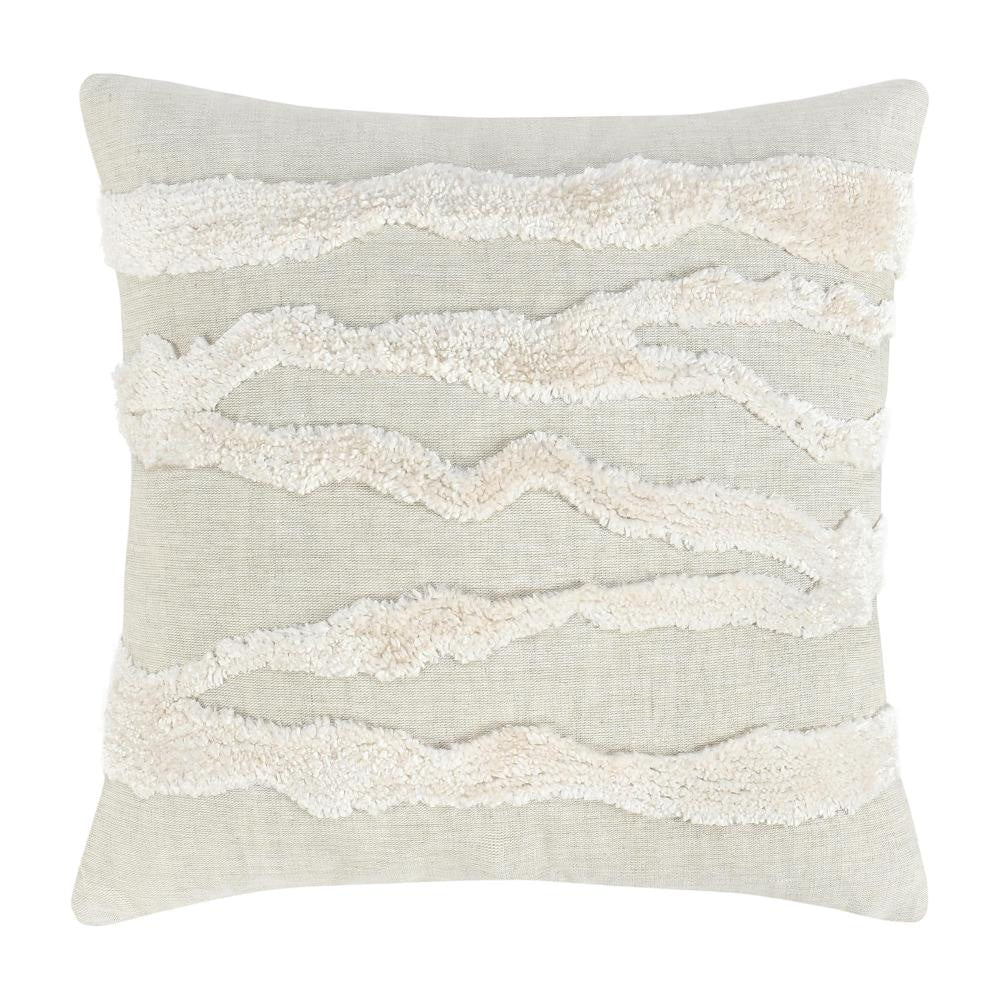 Poll Square Accent Throw Pillow, 22 Inch White and Ivory Belgian Linen