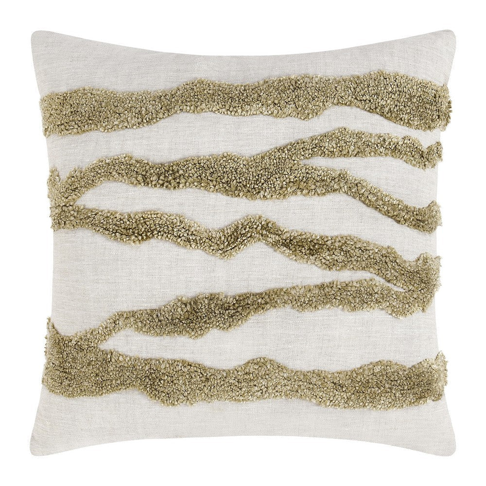 Poll Square Accent Throw Pillow 22 Inch Green and Ivory Belgian Linen