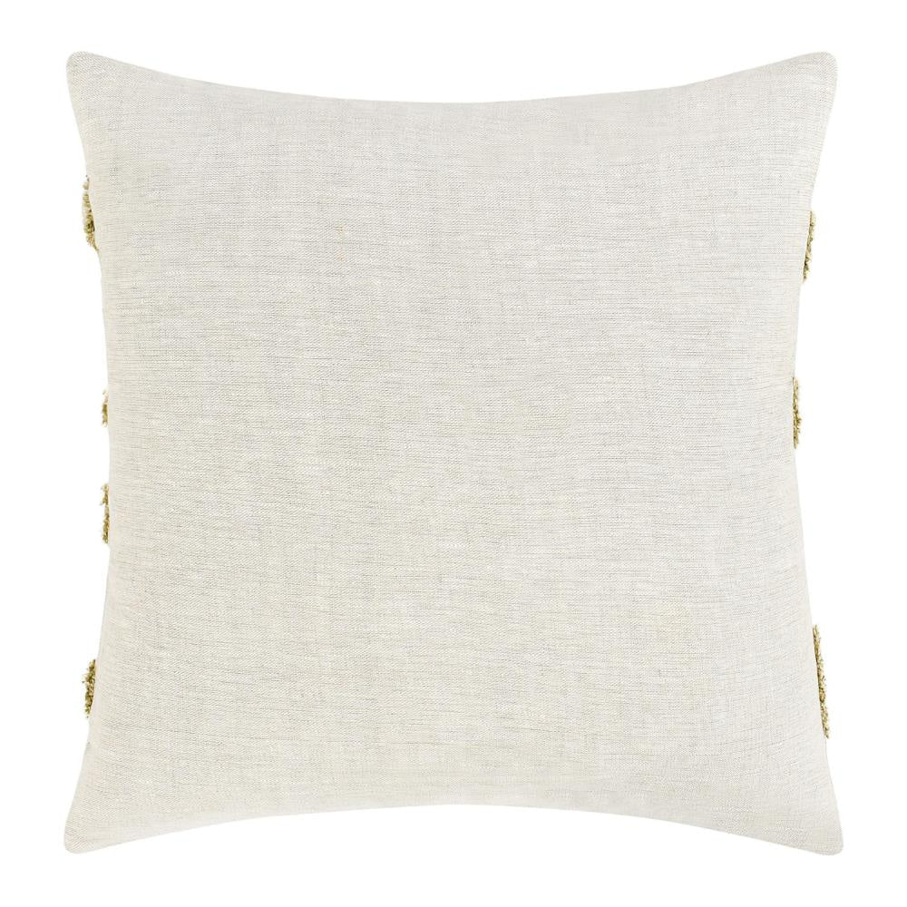Poll Square Accent Throw Pillow 22 Inch Green and Ivory Belgian Linen