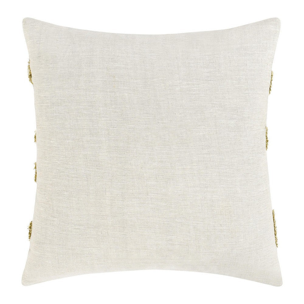 Poll Square Accent Throw Pillow 22 Inch Green and Ivory Belgian Linen
