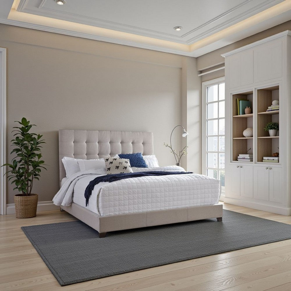 Ashley Dolante King Bed | Button Tufted Beige | Polyester Headboard