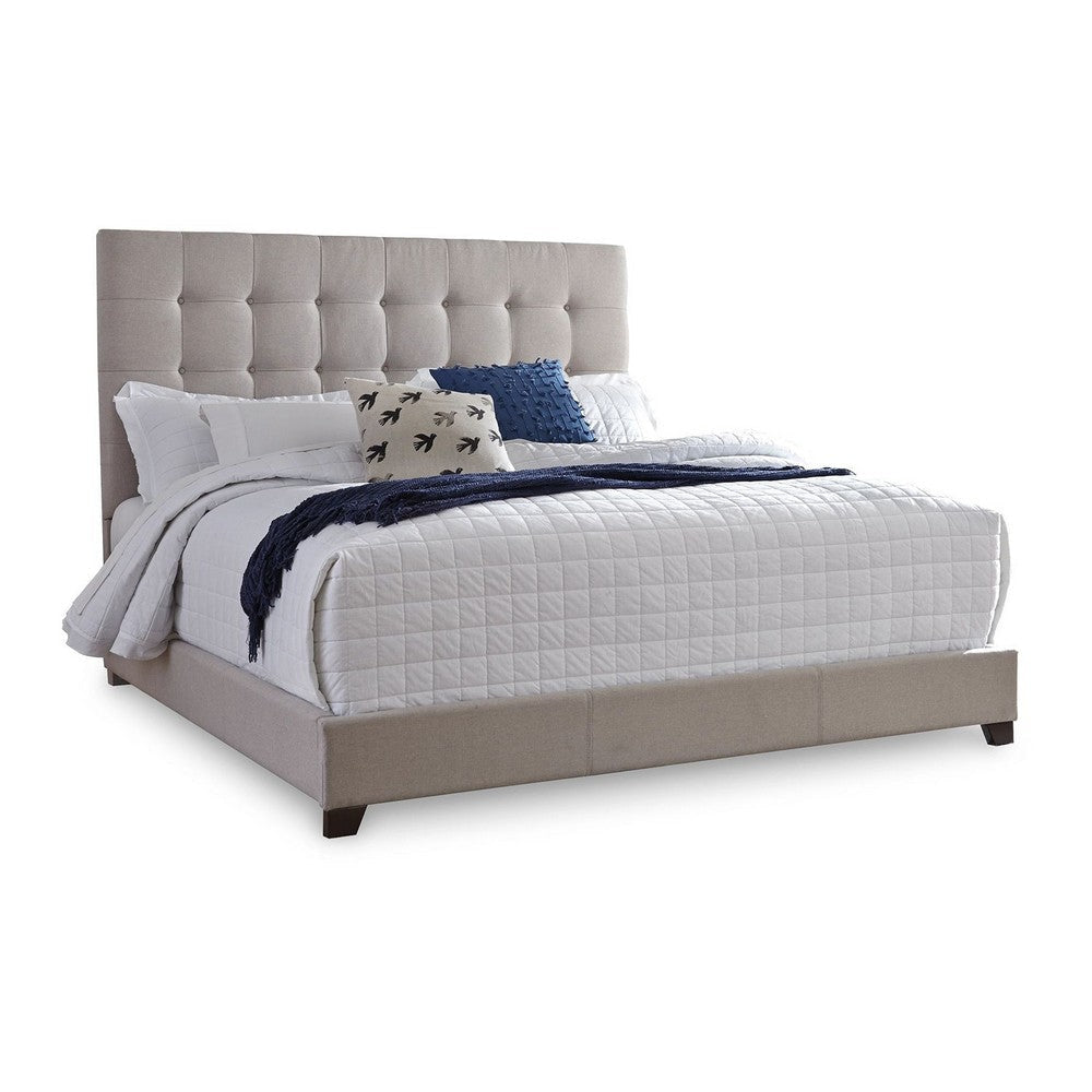 Ashley Dolante King Bed Button Tufted Beige Polyester Headboard BM331683