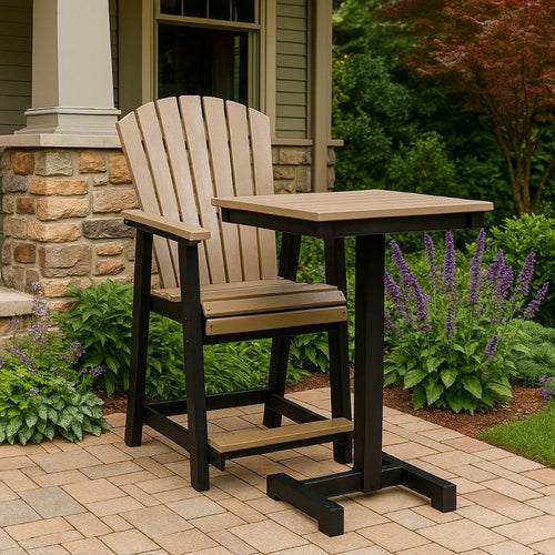 Ashley Ashi Outdoor Bar Height Chair Set of 2, Black, Brown Slatted Backrest