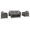 Ashley Oati 4pc Outdoor Sofa, Coffee Table, Chairs, Gray Resin Wicker Nuvella