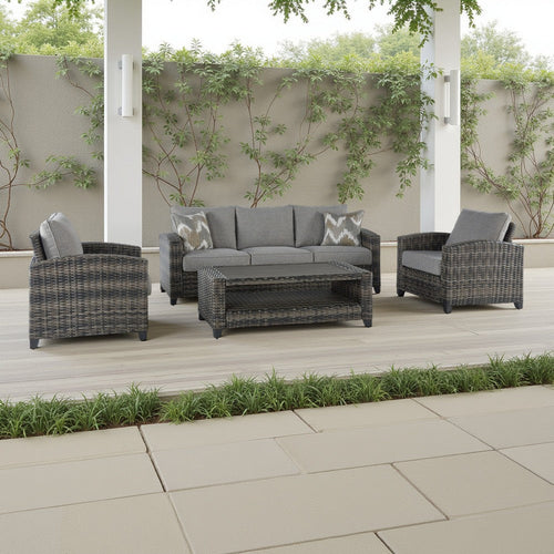 Ashley Oati 4pc Outdoor Sofa, Coffee Table, Chairs, Gray Resin Wicker Nuvella