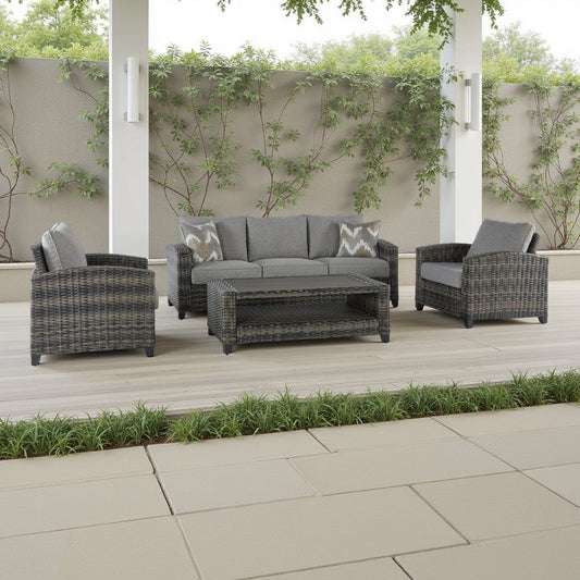 Ashley Oati 4pc Outdoor Sofa, Coffee Table, Chairs, Gray Resin Wicker Nuvella