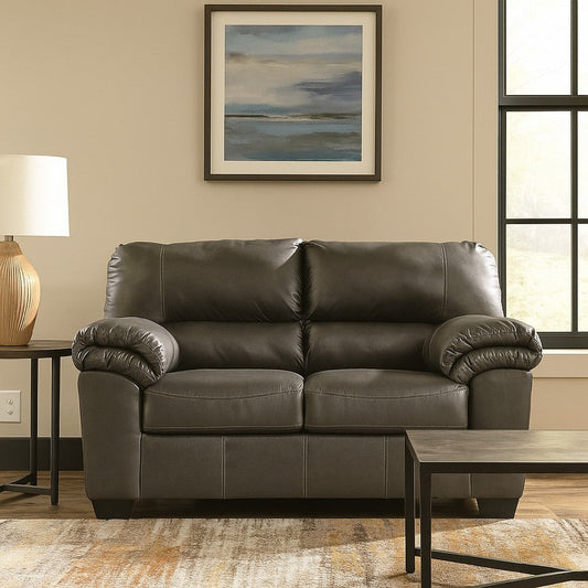 Ashley Limu Loveseat, 69 Inch, Soft Pillow Top Arms, Rich Gray Faux Leather
