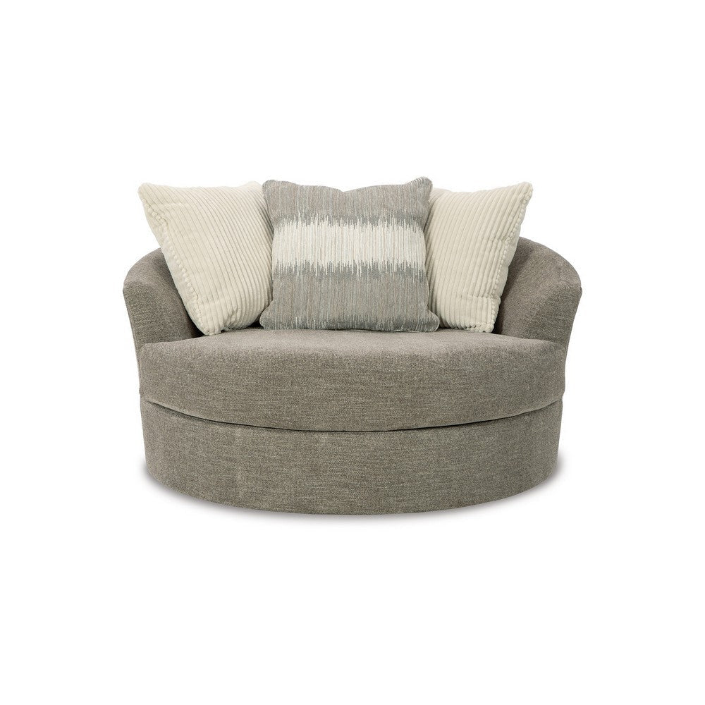 Ashley Croi Oversize Swivel Accent Chair 56 Inch Taupe Gray 3 Pillows BM331706