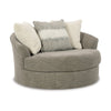 Ashley Croi Oversize Swivel Accent Chair, 56 Inch Taupe Gray, 3 Pillows