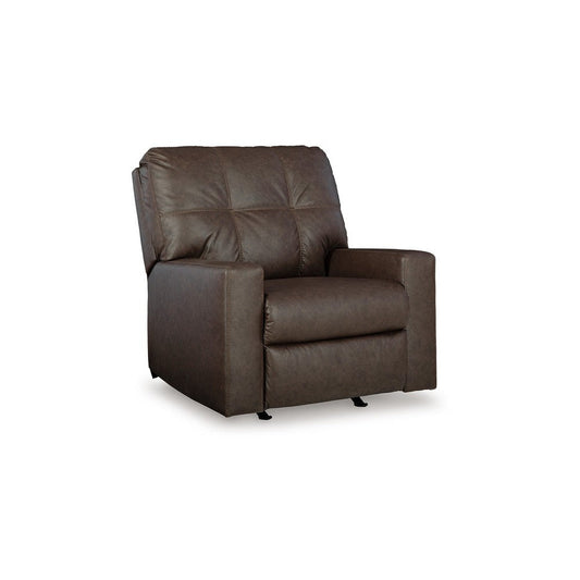 Ashley Barl Manual Recliner Chair, 35 Inch Tufted Dark Brown Faux Leather
