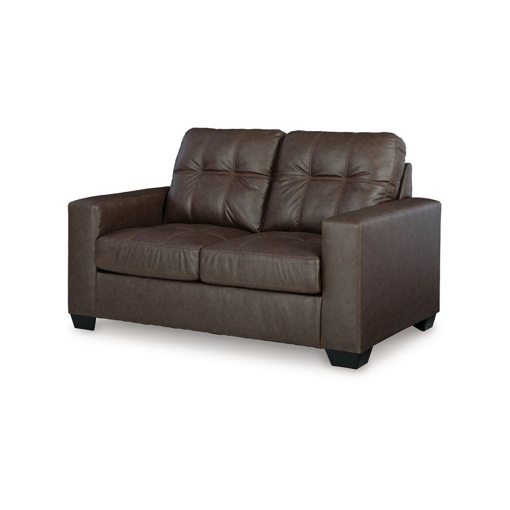 Ashley Barl Loveseat Modern 62 Inch Soft Tufted Dark Brown Faux Leather BM331709
