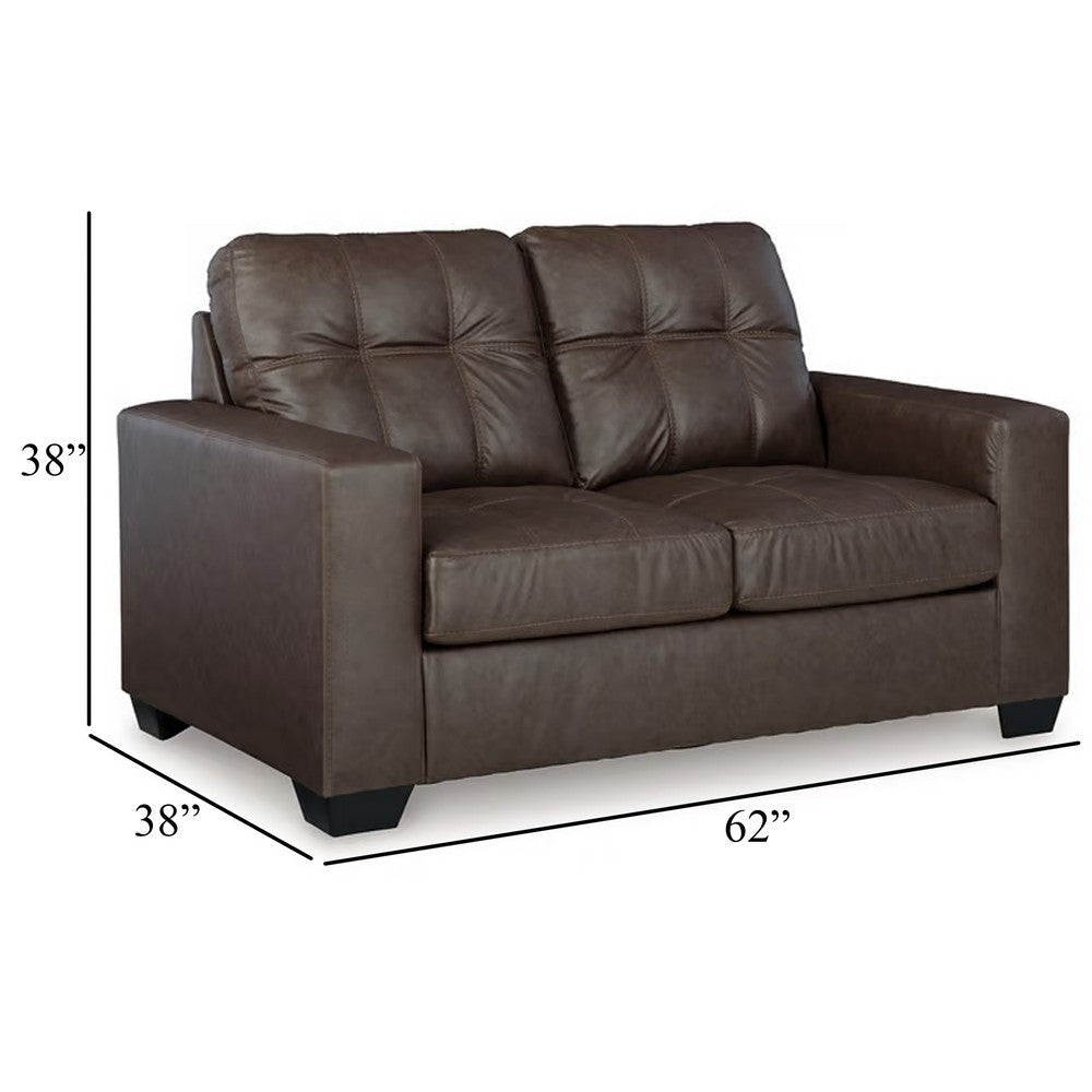 Ashley Barl Loveseat Modern 62 Inch Soft Tufted Dark Brown Faux Leather BM331709
