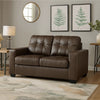 Ashley Barl Loveseat, Modern, 62 Inch Soft Tufted Dark Brown Faux Leather