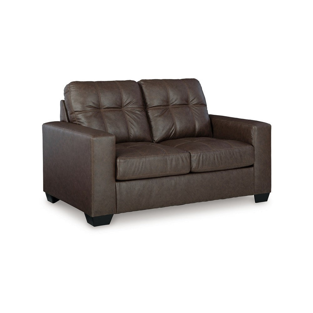 Ashley Barl Loveseat, Modern, 62 Inch Soft Tufted Dark Brown Faux Leather