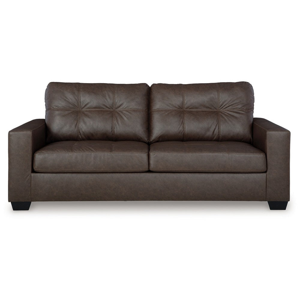 Ashley Barl Sofa Modern Style 85 Inch Soft Tufted Dark Brown Faux Leather BM331710