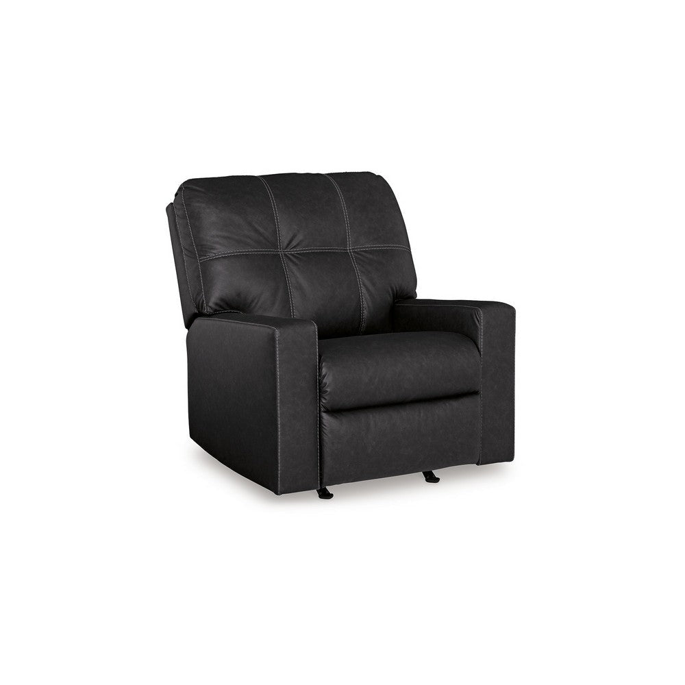 Ashley Barl Manual Recliner Chair, 35 Inch Tufted Rich Black Faux Leather