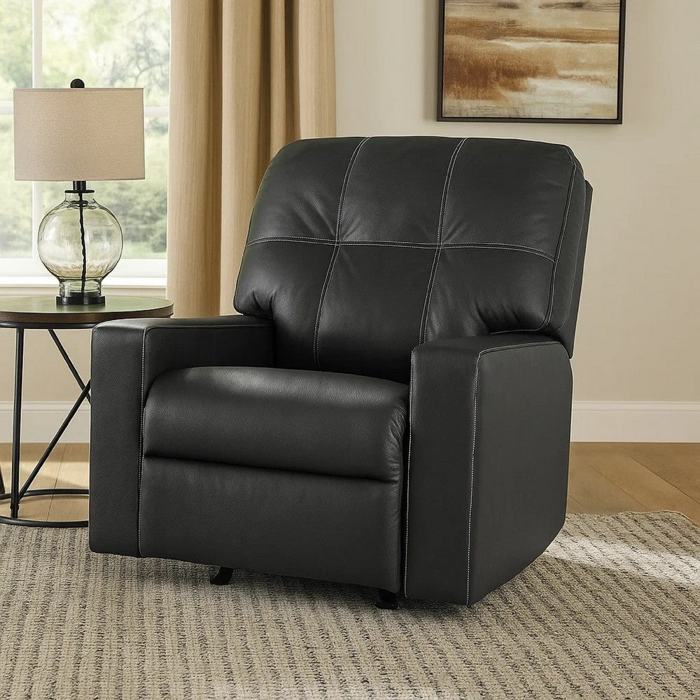Ashley Barl Manual Recliner Chair, 35 Inch Tufted Rich Black Faux Leather