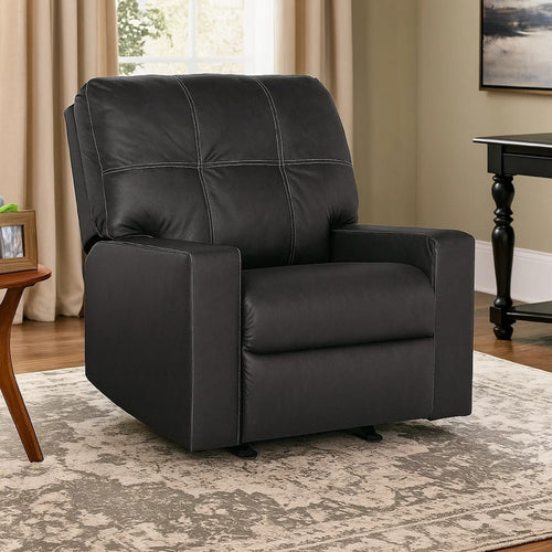 Ashley Barl Manual Recliner Chair, 35 Inch Tufted Rich Black Faux Leather