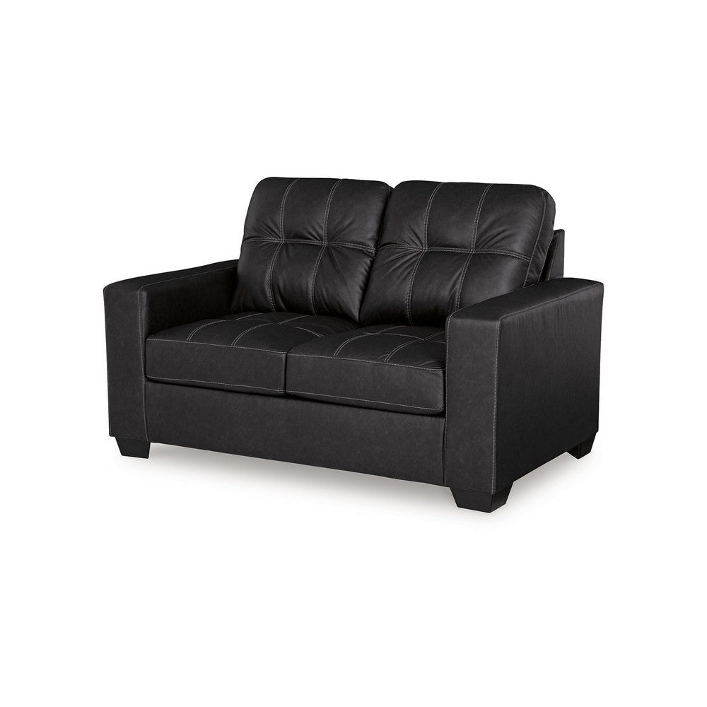 Ashley Barl Loveseat Modern 62 Inch Soft Tufted Rich Black Faux Leather BM331713