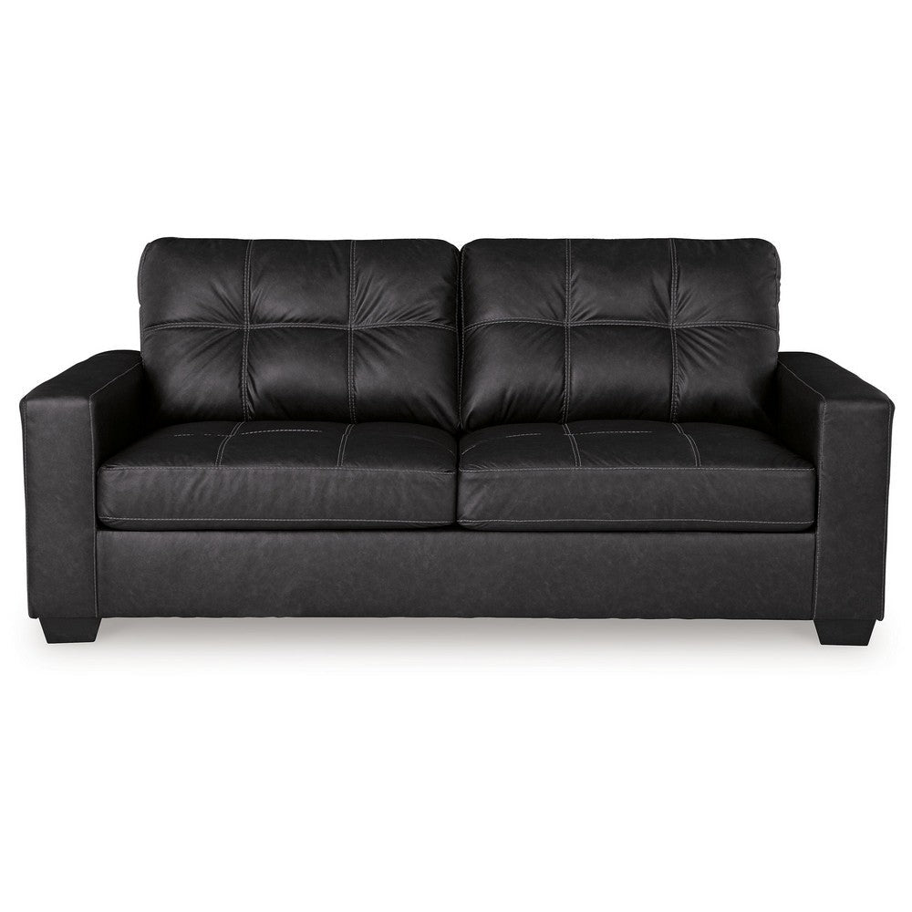 Ashley Barl Sofa Modern Style 85 Inch Soft Tufted Rich Black Faux Leather BM331714