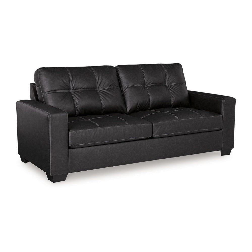 Ashley Barl Sofa, Modern Style 85 Inch Soft Tufted Rich Black Faux Leather