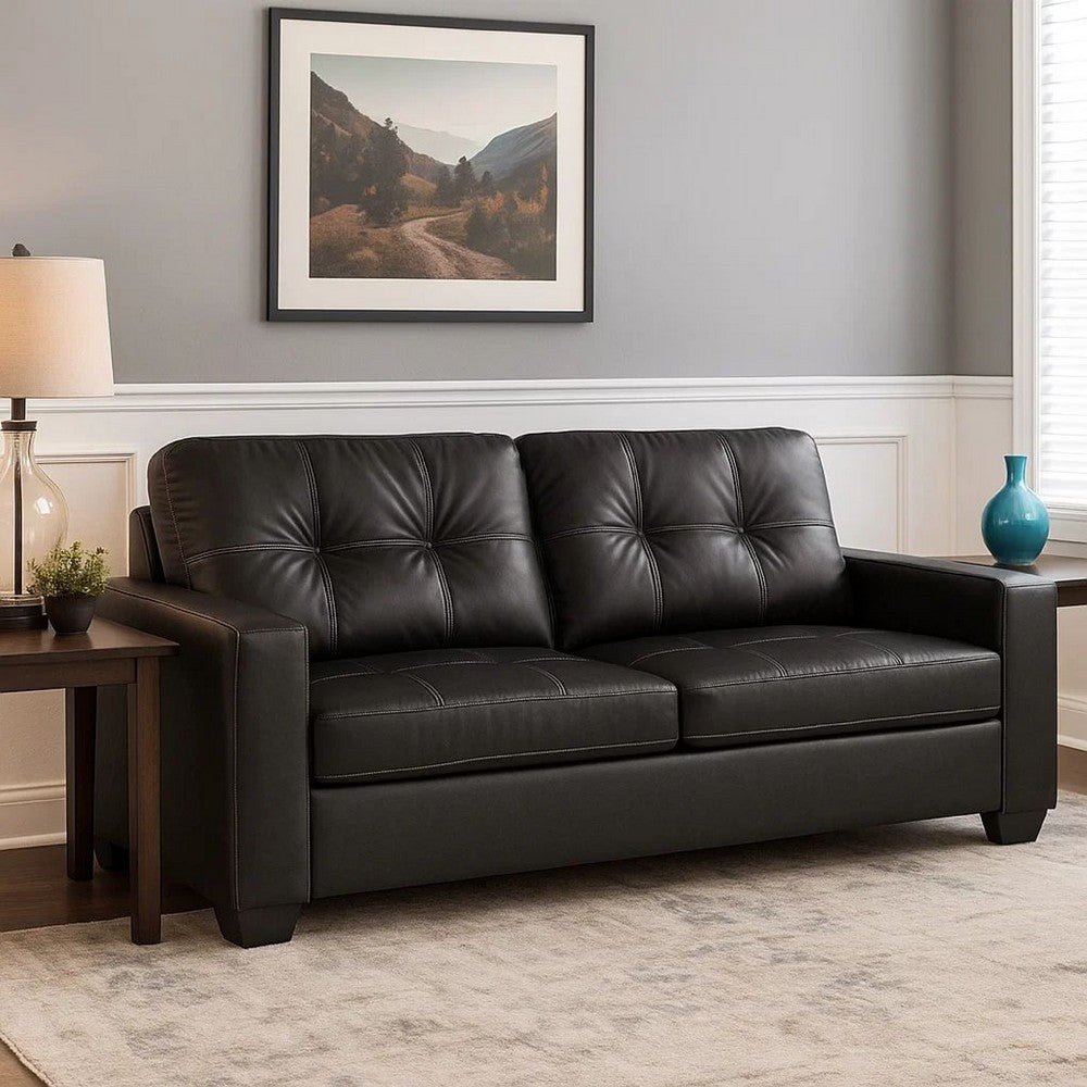 Ashley Barl Sofa Sleeper, Queen Size Pull Out Bed, 85 Inch Black Faux Leather