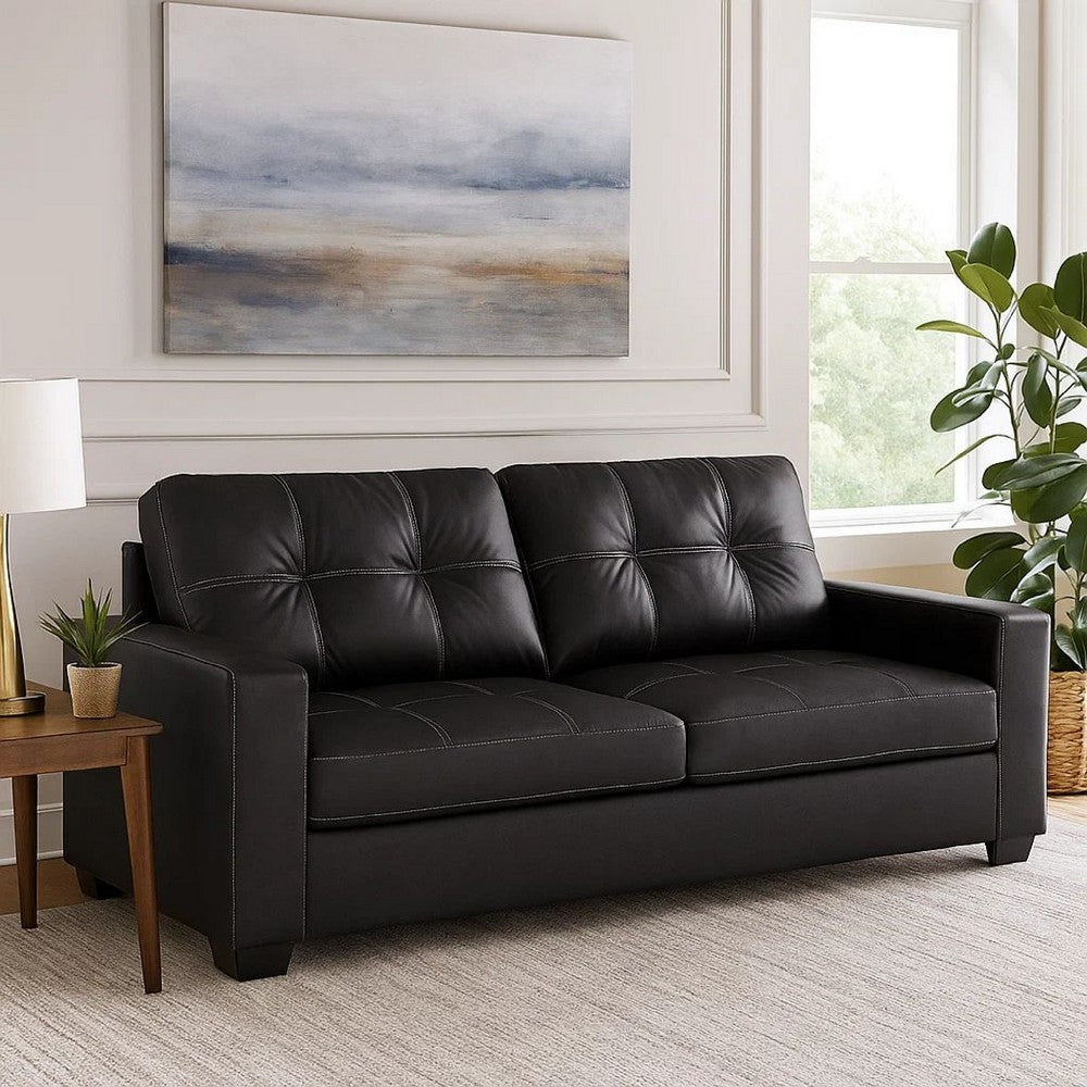 Ashley Barl Sofa Sleeper, Queen Size Pull Out Bed, 85 Inch Black Faux Leather