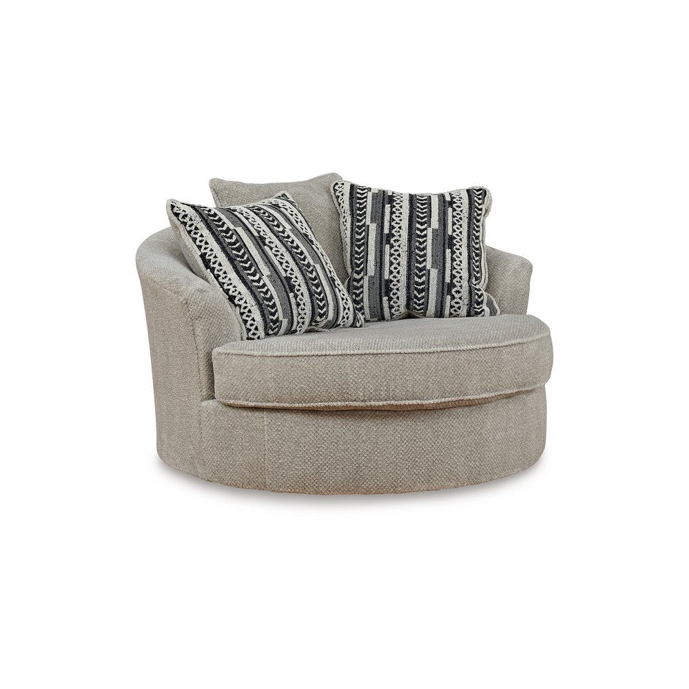 Ashley Alno Oversize Swivel Accent Chair, 2 Accent Pillows, 55 Inch, Beige