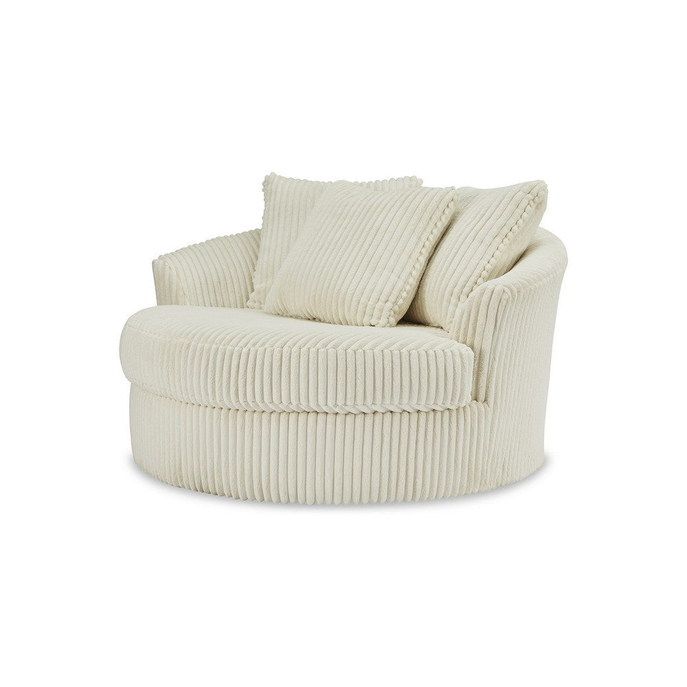 Ashley Lindy Oversize Round Swivel Accent Chair 55 Inch Ivory 3 Pillows BM331719