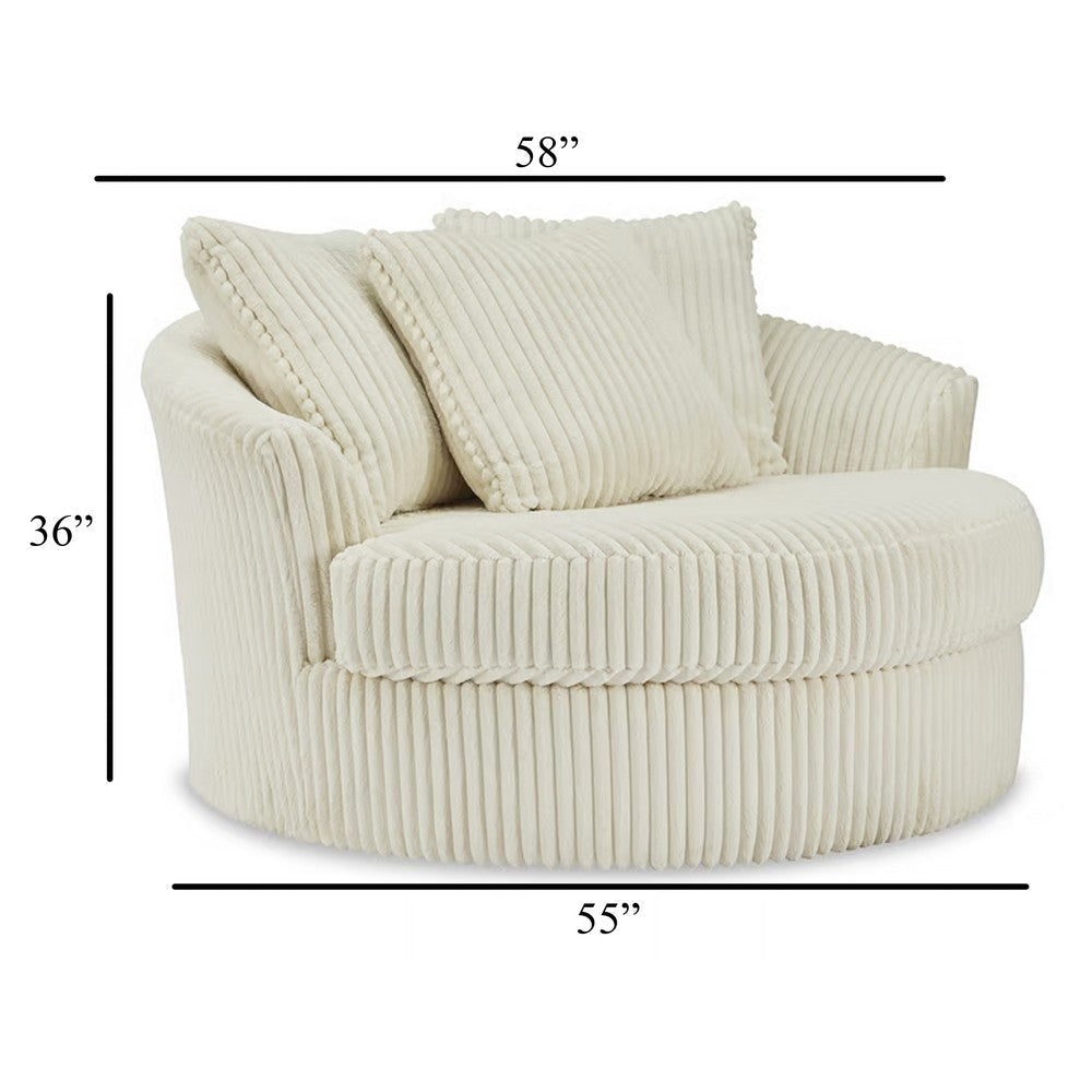 Ashley Lindy Oversize Round Swivel Accent Chair 55 Inch Ivory 3 Pillows BM331719