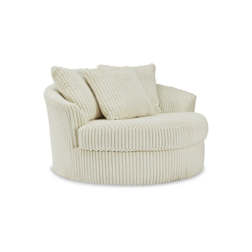 Ashley Lindy Oversize Round Swivel Accent Chair, 55 Inch Ivory, 3 Pillows