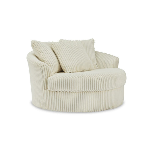 Ashley Lindy Oversize Round Swivel Accent Chair, 55 Inch Ivory, 3 Pillows