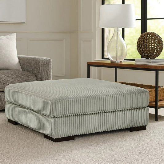 Ashley Lindy Accent Ottoman, Square 51 Inch Modern Style Light Gray Polyester