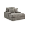 Ashley Lindy Oversized Chaise, 64 Inch Gray Cord Polyester, 2 Accent Pillows