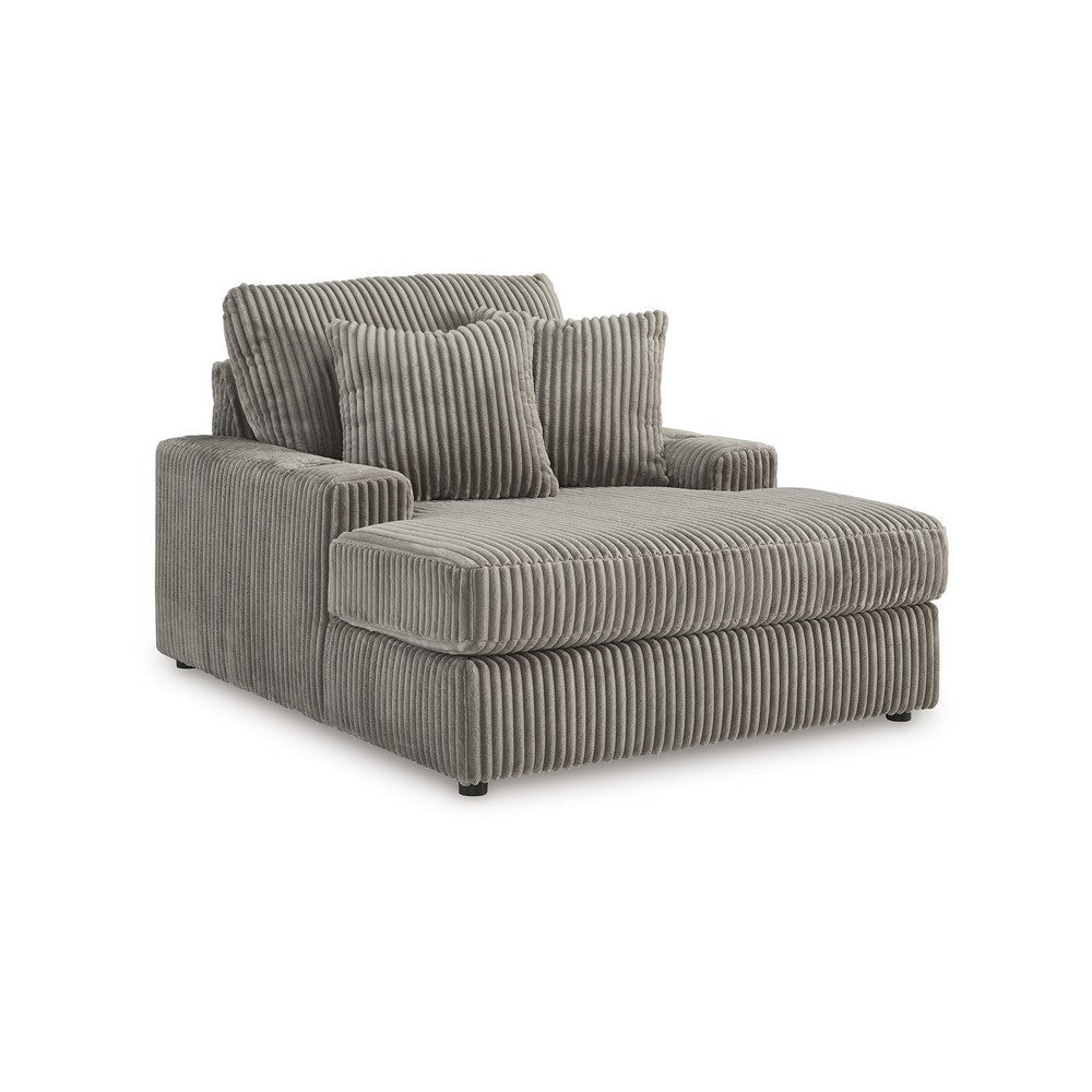 Ashley Lindy Oversized Chaise, 64 Inch Gray Cord Polyester, 2 Accent Pillows