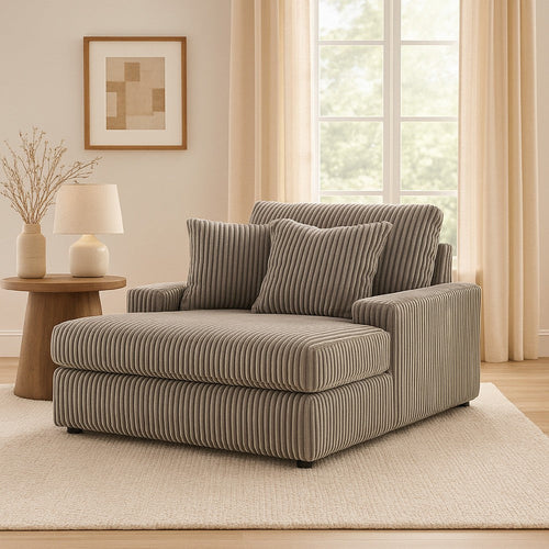 Ashley Lindy Oversized Chaise, 64 Inch Gray Cord Polyester, 2 Accent Pillows
