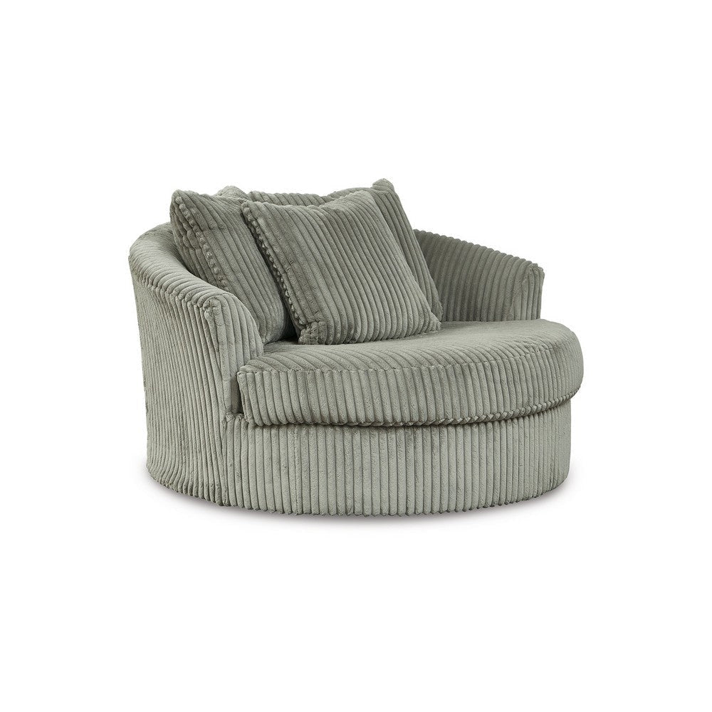 Ashley Lindy Oversize Round Swivel Accent Chair 55 Inch Gray, 3 Throw Pillows