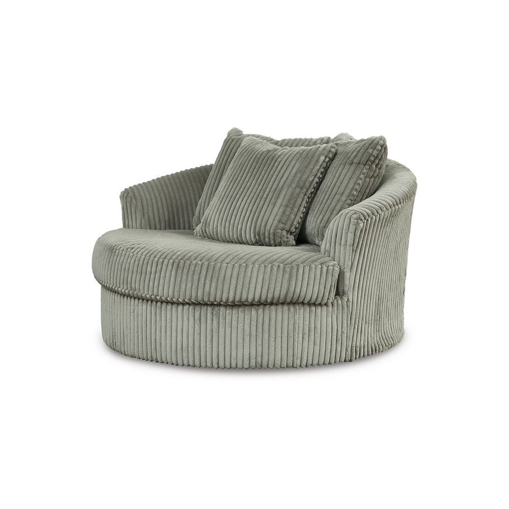 Ashley Lindy Oversize Round Swivel Accent Chair 55 Inch Gray 3 Throw Pillows BM331722