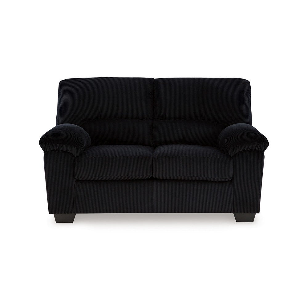 Ashley Simy Loveseat, 63 Inch Black Polyester Corduroy, Pillow Top Arms