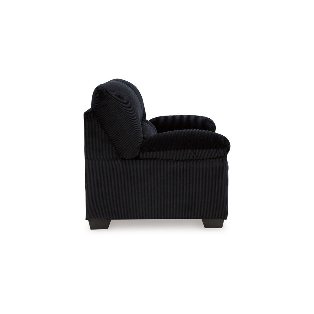 Ashley Simy Loveseat, 63 Inch Black Polyester Corduroy, Pillow Top Arms