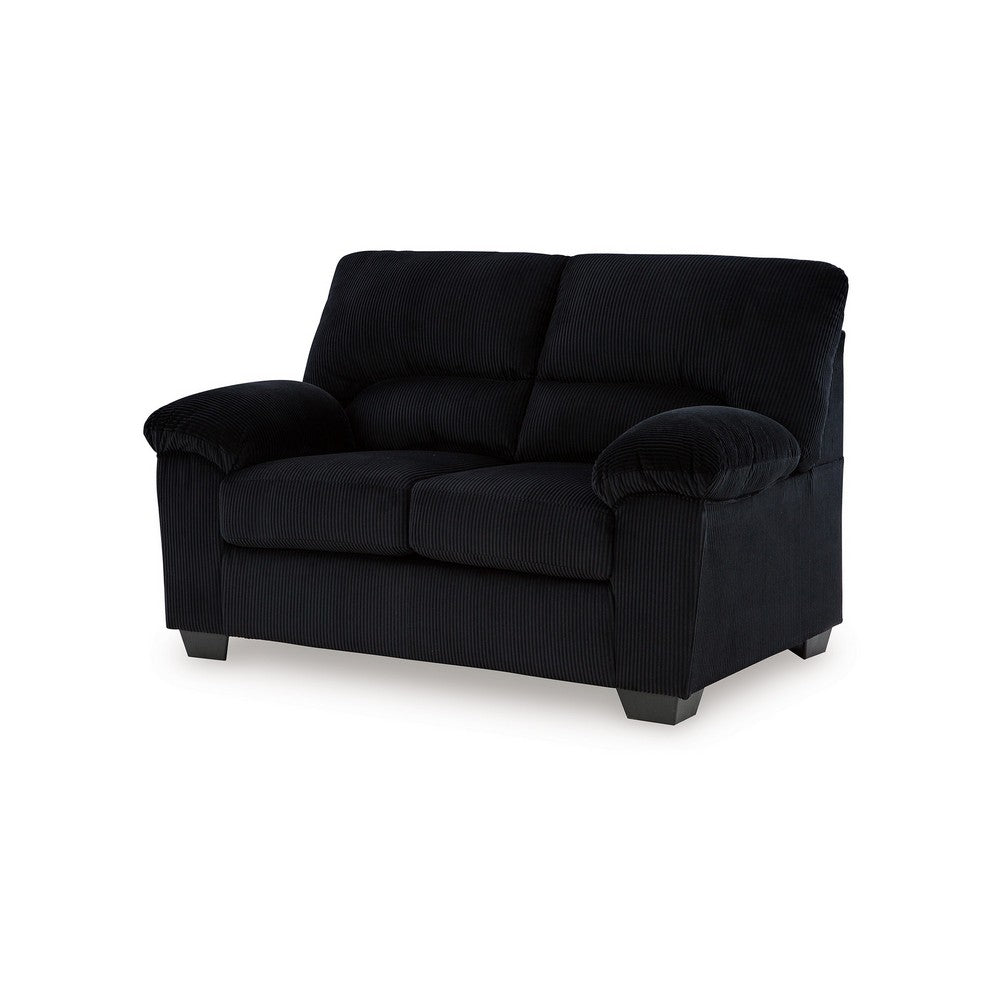 Ashley Simy Loveseat, 63 Inch Black Polyester Corduroy, Pillow Top Arms