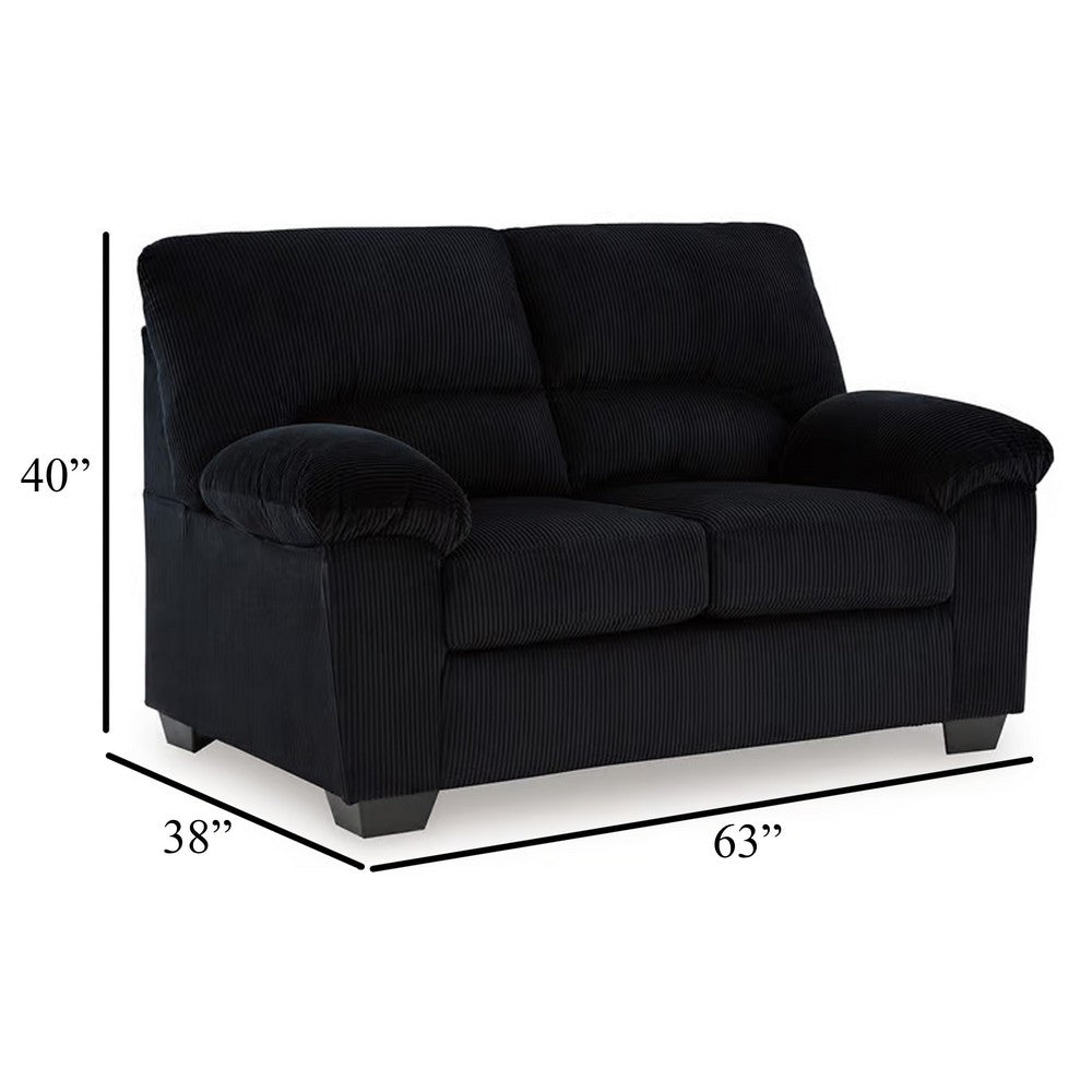 Ashley Simy Loveseat, 63 Inch Black Polyester Corduroy, Pillow Top Arms