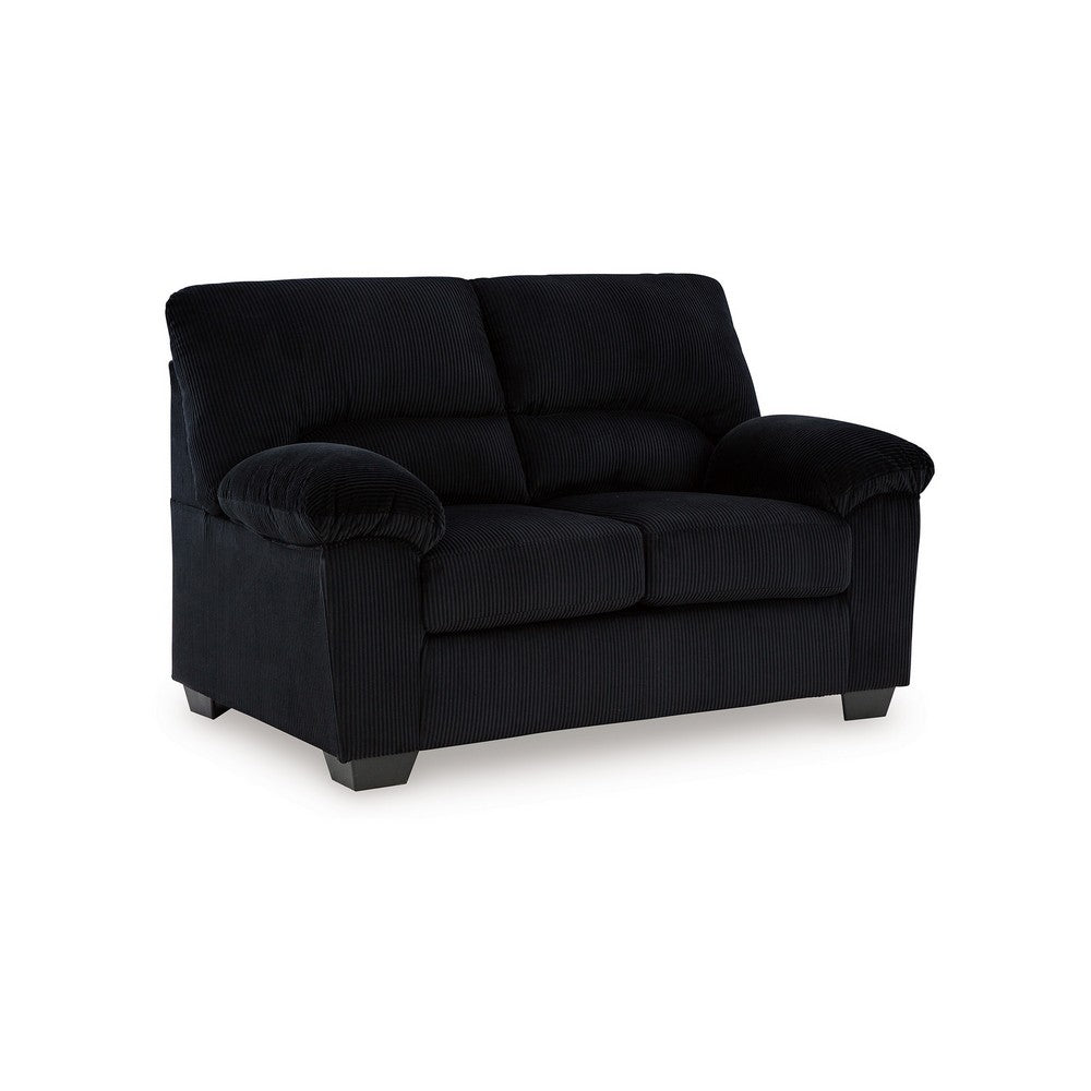 Ashley Simy Loveseat, 63 Inch Black Polyester Corduroy, Pillow Top Arms