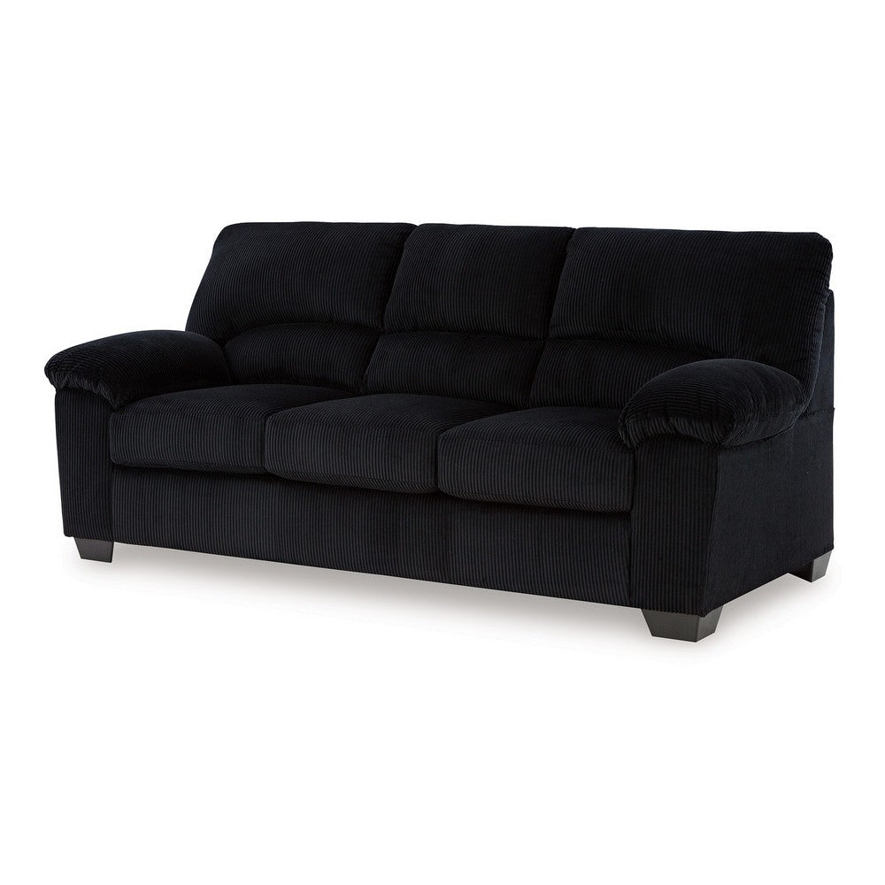 Ashley Simy Sofa 83 Inch Black Polyester Corduroy Modern Plush Pillow Arms