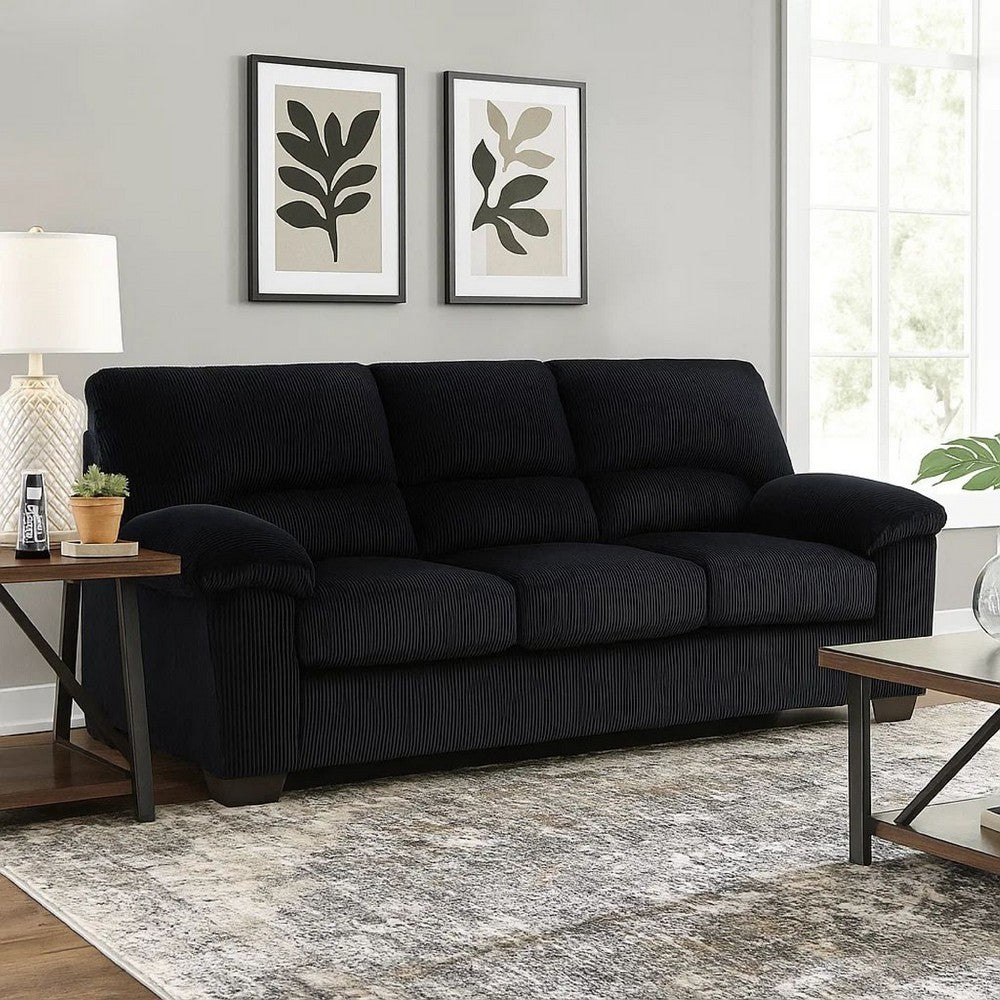 Ashley Simy Sofa, 83 Inch Black Polyester Corduroy, Modern Plush Pillow Arms