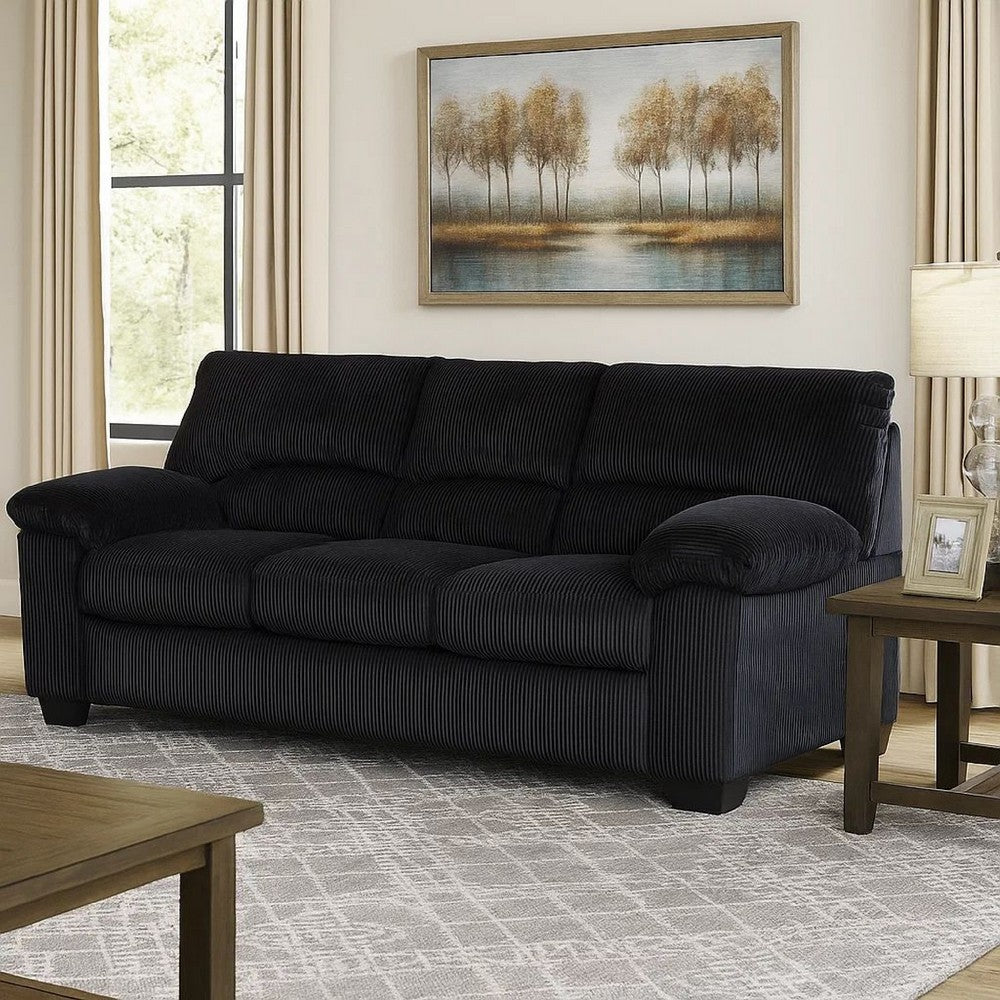 Ashley Simy Sofa, 83 Inch Black Polyester Corduroy, Modern Plush Pillow Arms